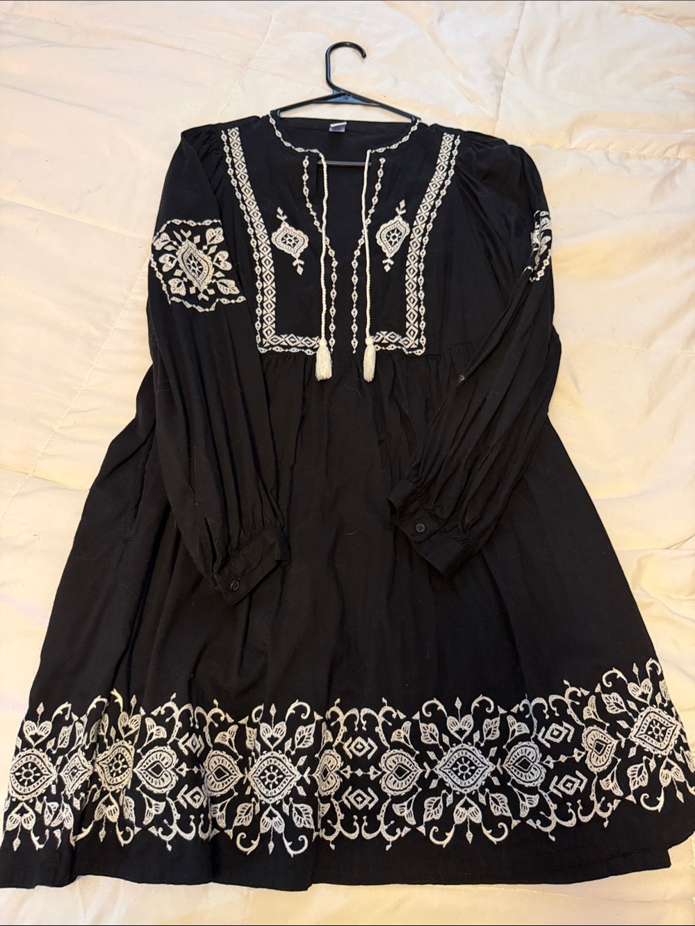 Old Navy Black Mini Dress with White Embroidery